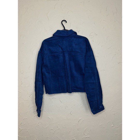 Forever 21 Women's Cropped Button Down Long Sleeve Corduroy Jacket Size S Blue - Picture 2 of 3